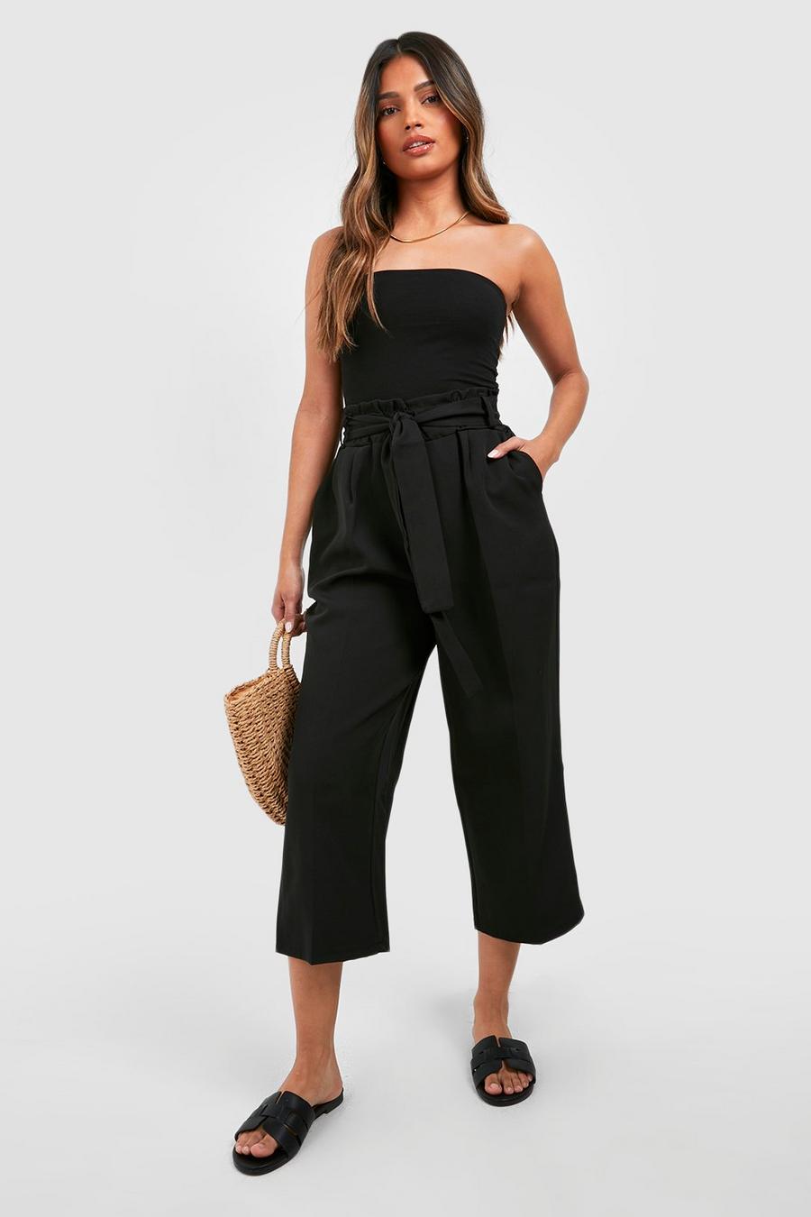 Black Belted High Waisted Cropped Pants image number 1