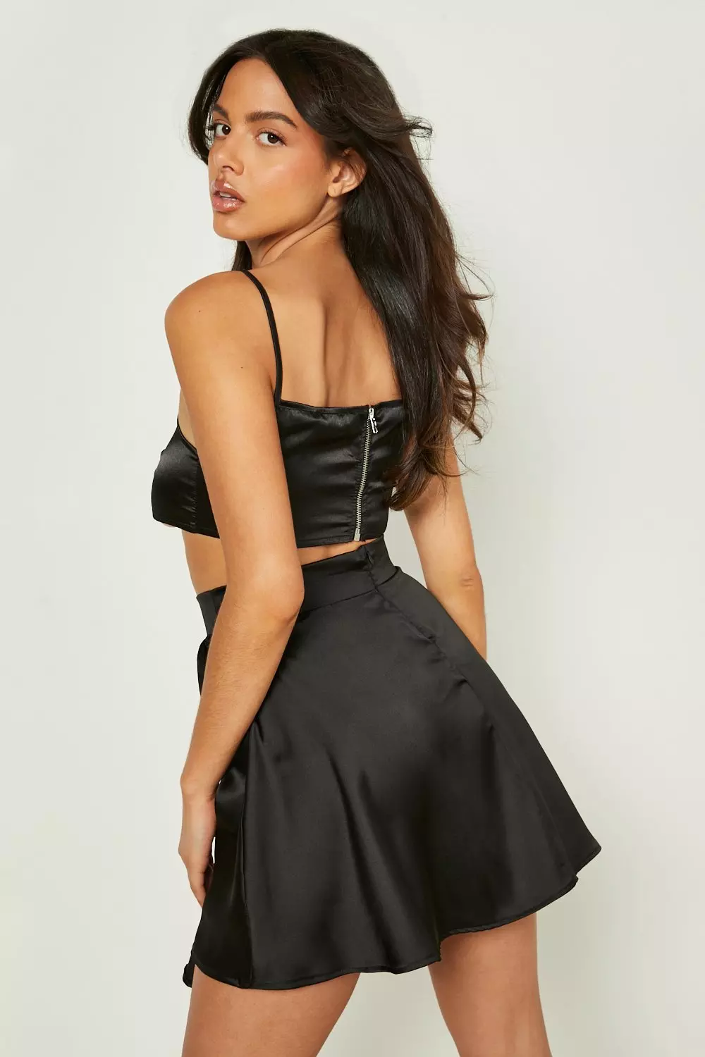 Black satin on sale wrap skirt mini