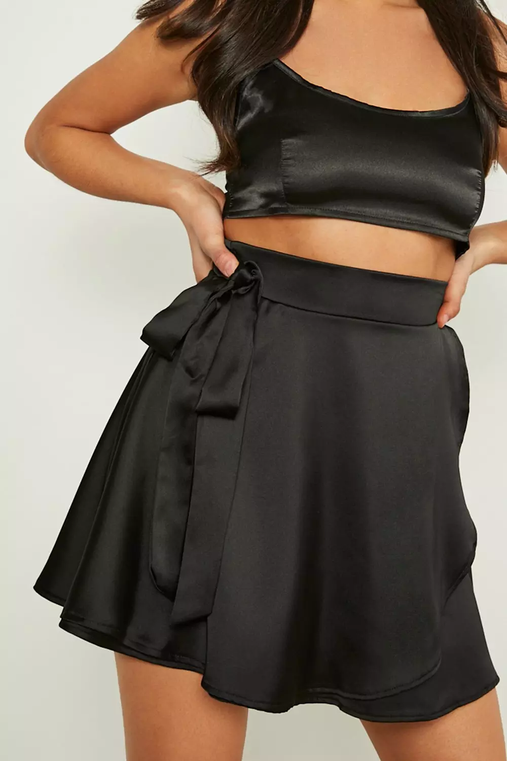 Black Wrap Detail Flared Mini Skirt - ShopperBoard