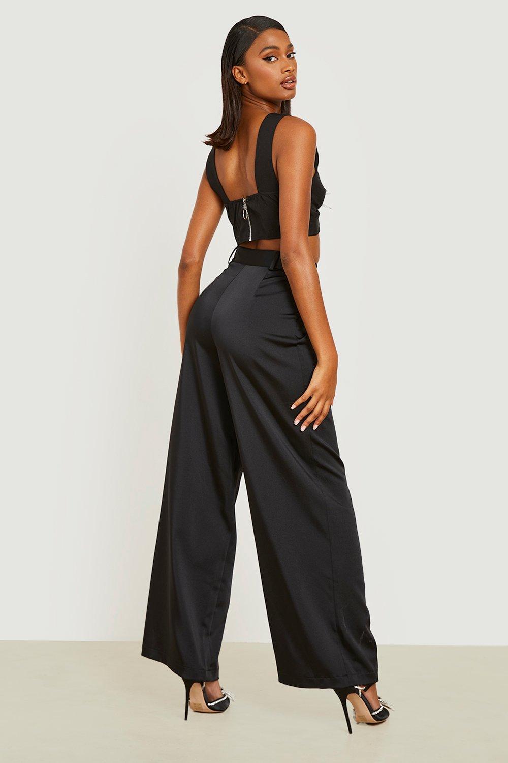 Black Black Double Satin Flared Trousers