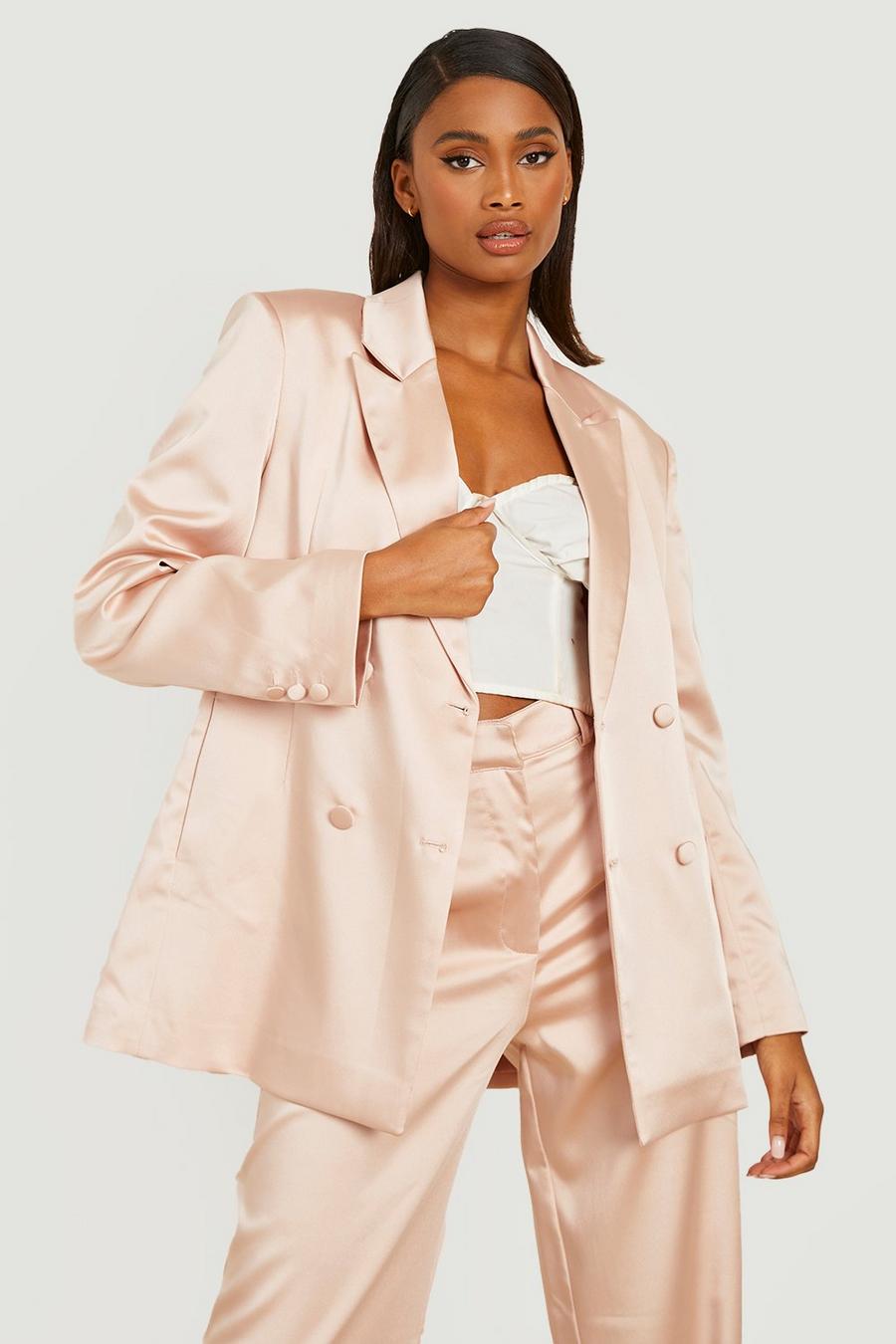 Nude Premium Satin Double Breasted Blazer image number 1
