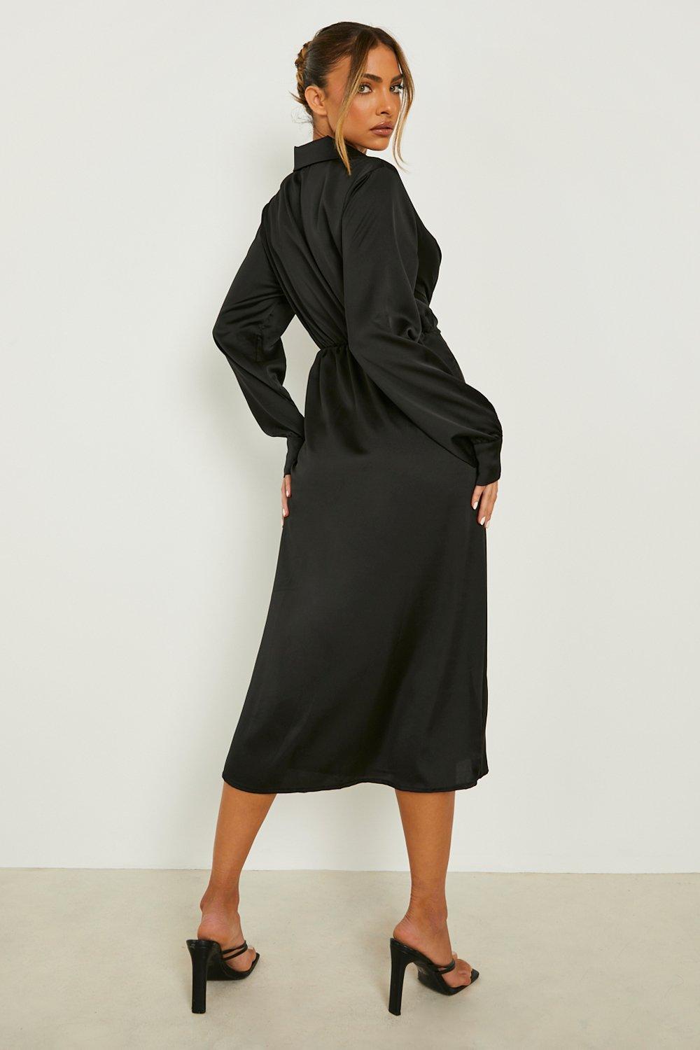 black belted tie shirt dress