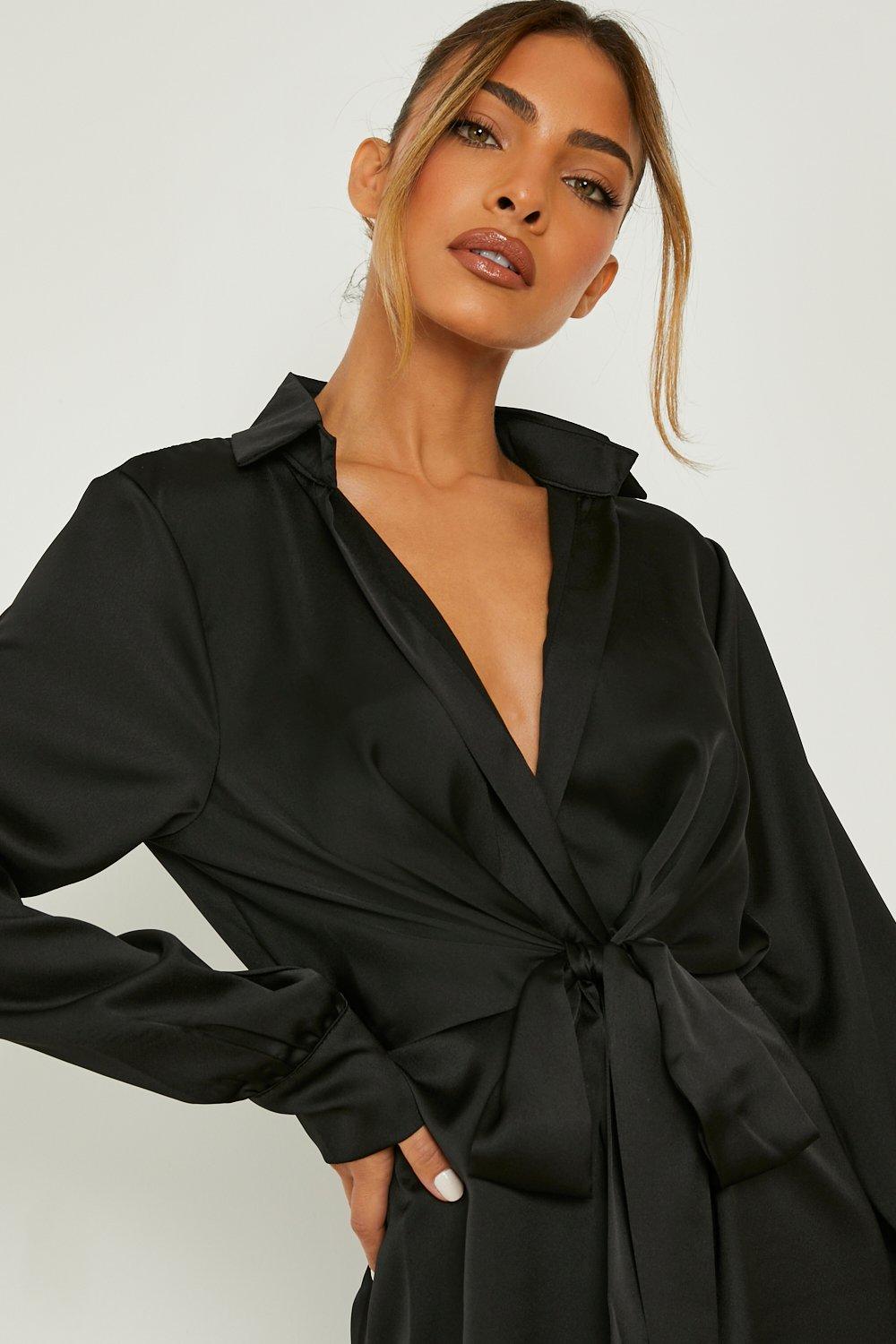 black belted tie shirt dress