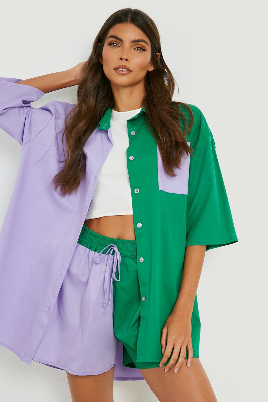 Set aus Oversize Hemd & Shorts aus Baumwolle , Lilac image number 1
