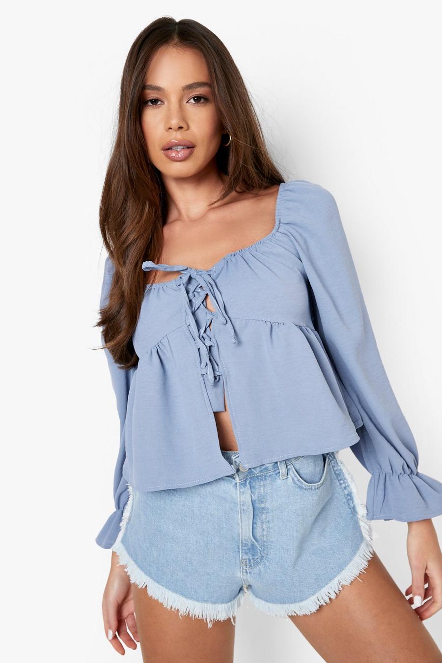 Blue Frill Detail Blouse image number 1