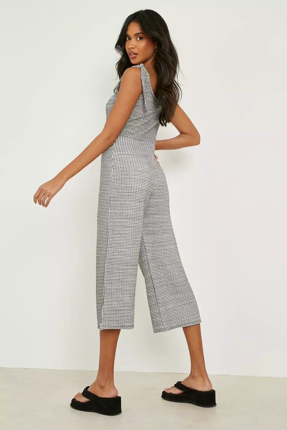 Grey checkered jumpsuit hot sale