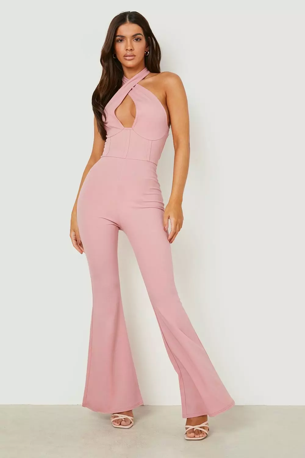 Cross front store halter jumpsuit