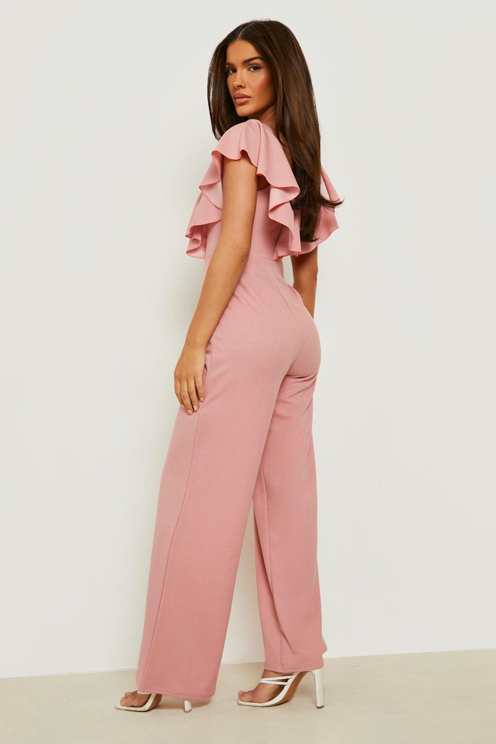 Ruffle store neck jumpsuit