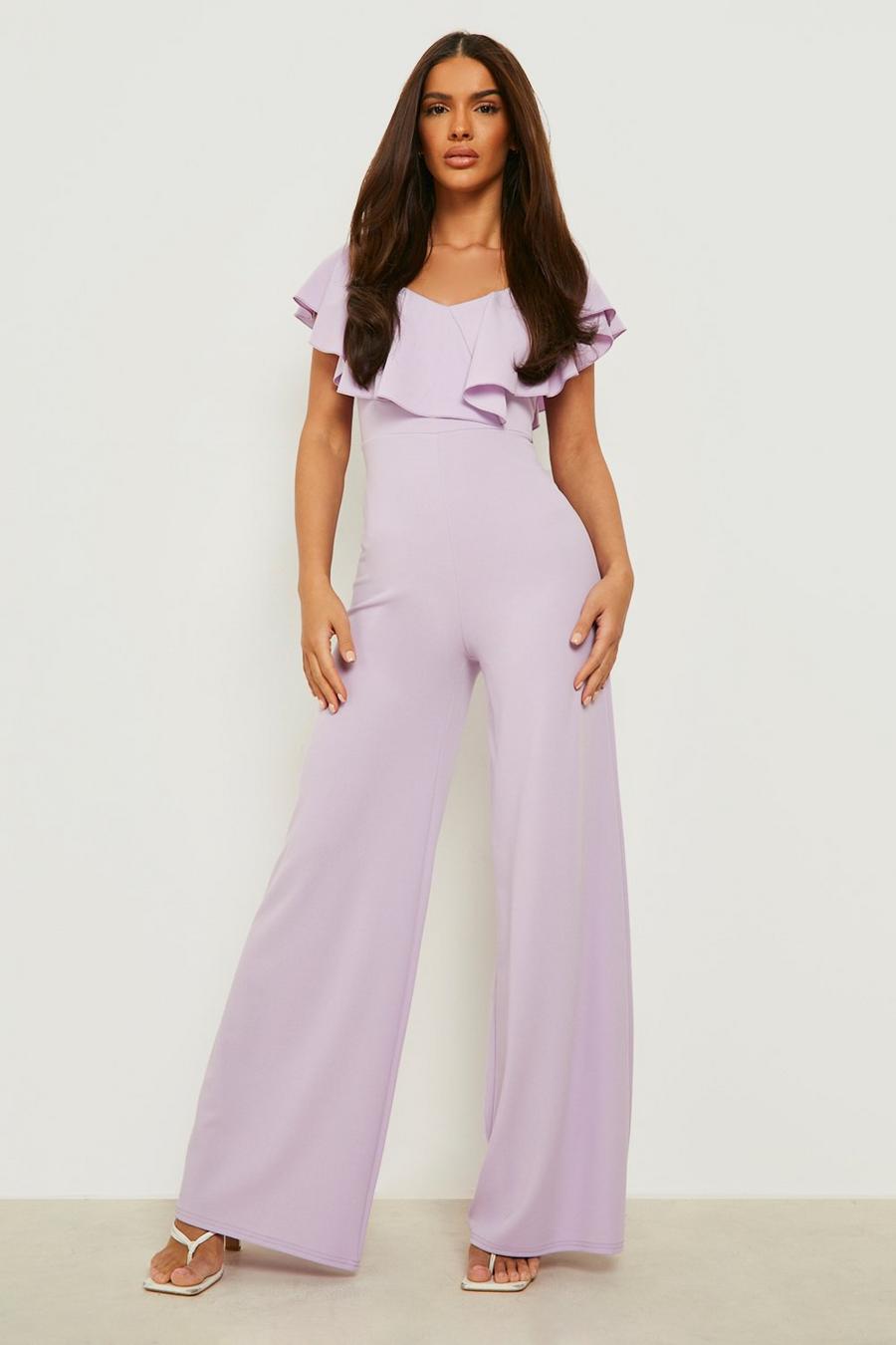 Lilac Ruffle Neck Wide Leg Jumpsuit image number 1