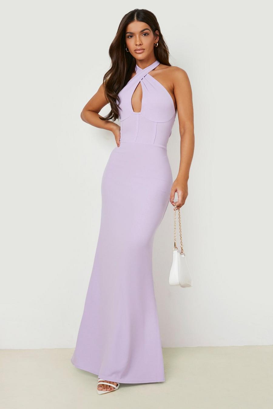 Lilac Cross Front Halter Maxi Dress image number 1