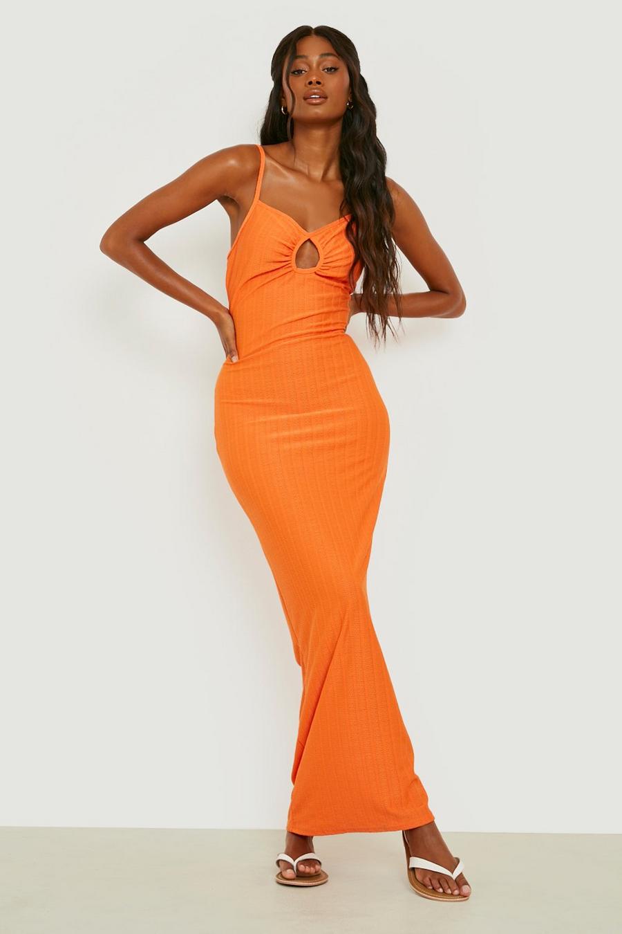 Orange Crinkle Keyhole Strappy Maxi Dress image number 1