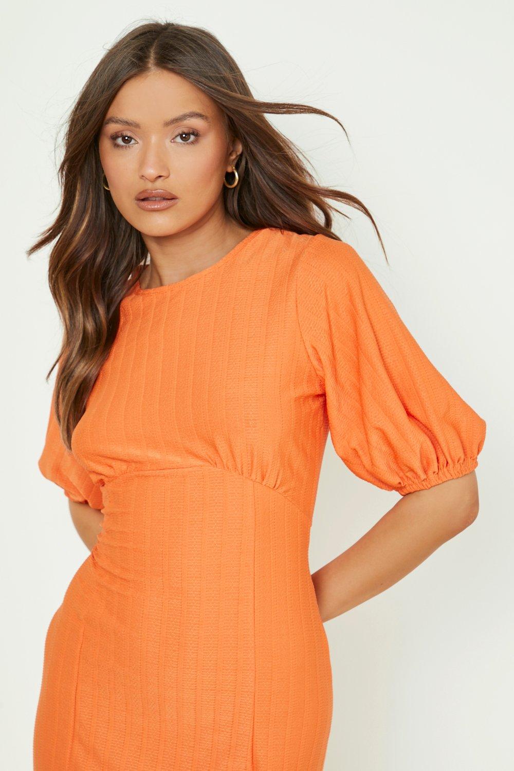 Puff Sleeve Split Hem Midi Dress