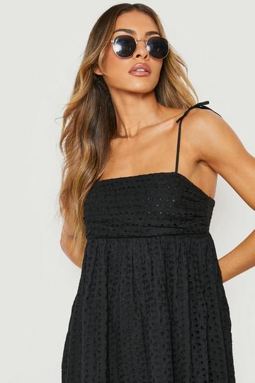 Broderie Strappy Smock Dress black