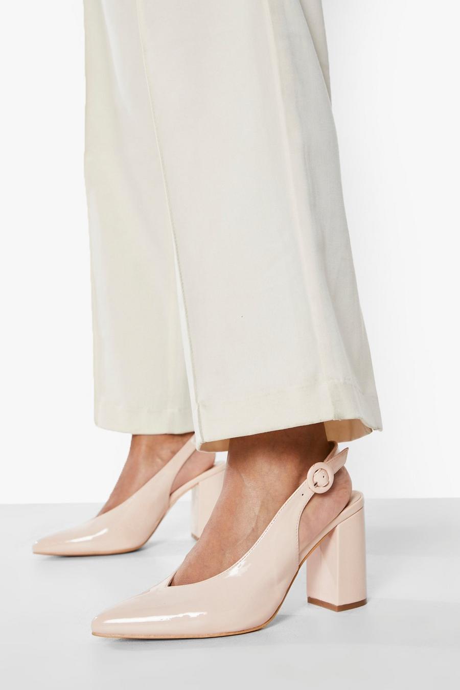 Nude Wide Fit Slingback Patent Pointed Toe Court