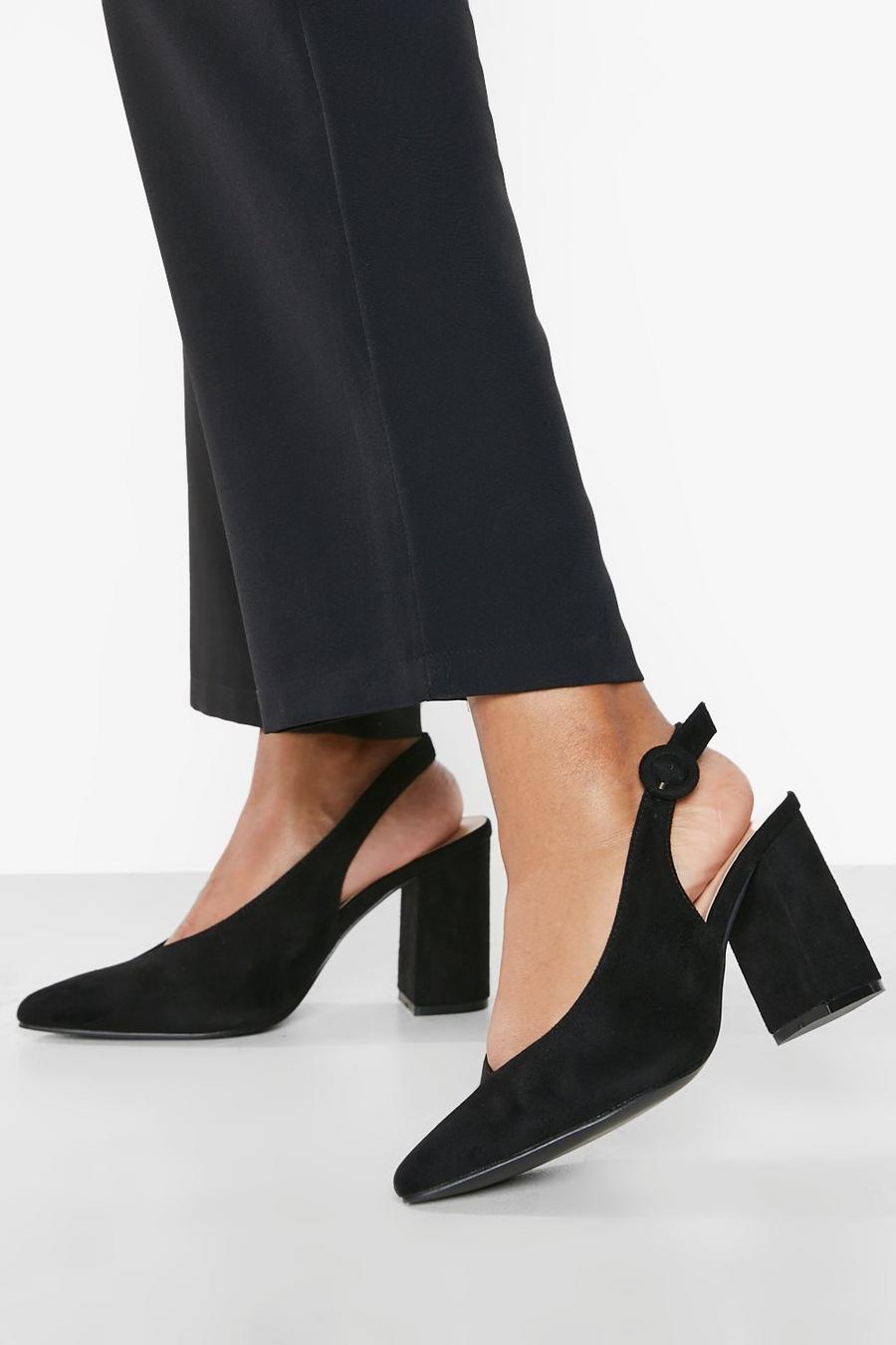 Black Wide Fit Slingback Pointed Toe Court