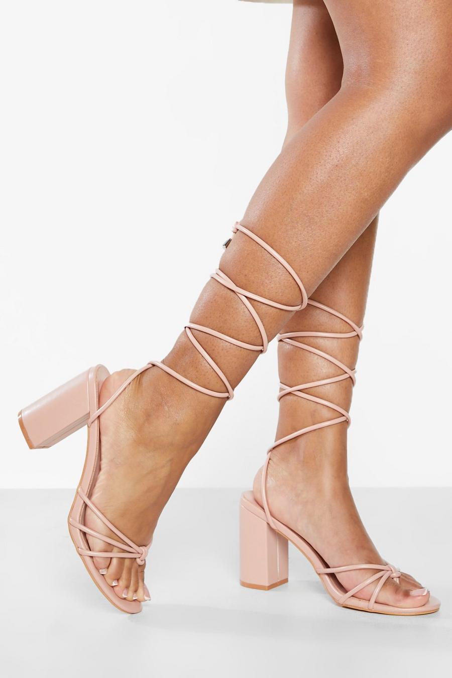 Blush rosa Wide Fit Multi Strap Block Heel Sandal