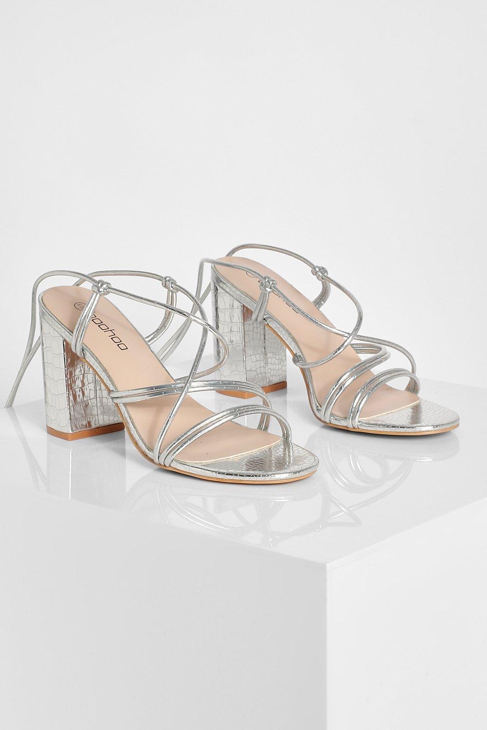 Skinny Strap Caged Wrap Up Block Heel Sandal boohoo DK