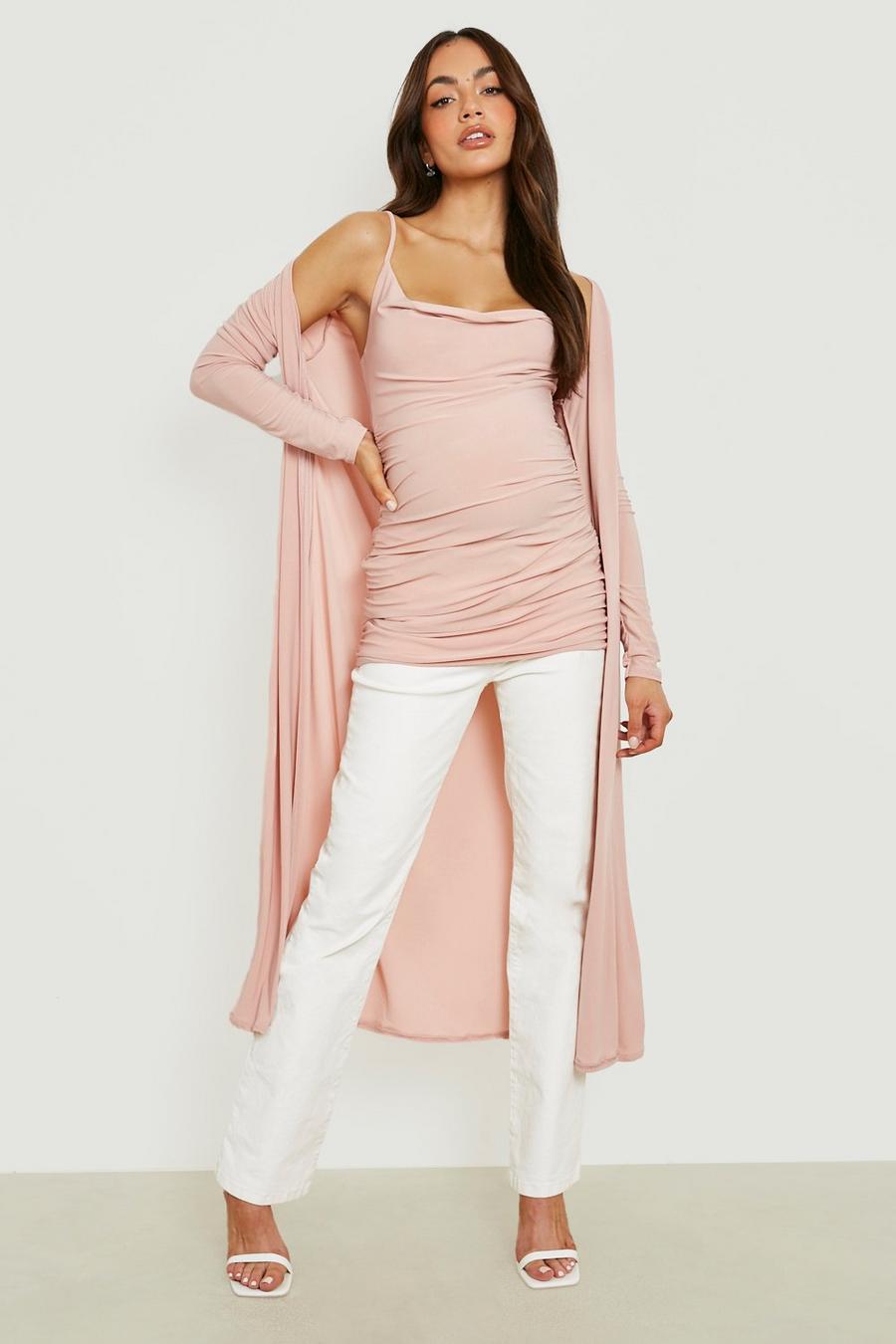 Rose Maternity Cowl Neck Top & Duster Set image number 1