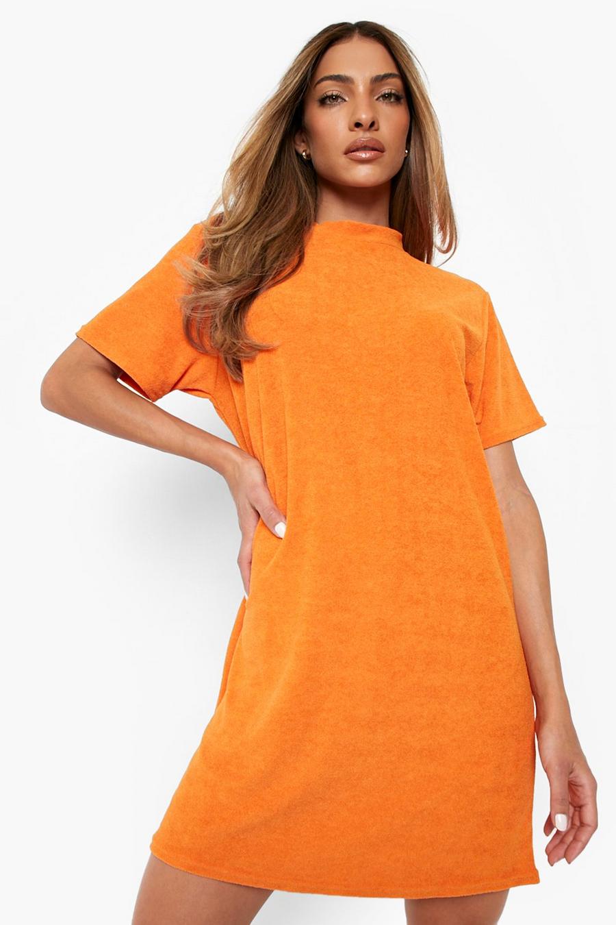 Robe t-shirt oversize en tissu éponge, Orange