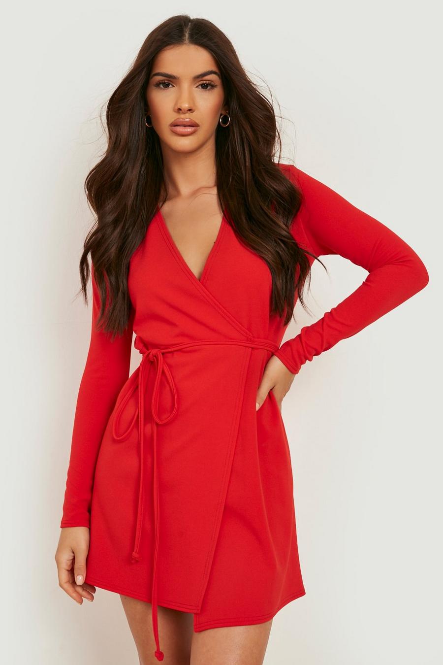 Red Tie Wrap Detail Blazer Dress