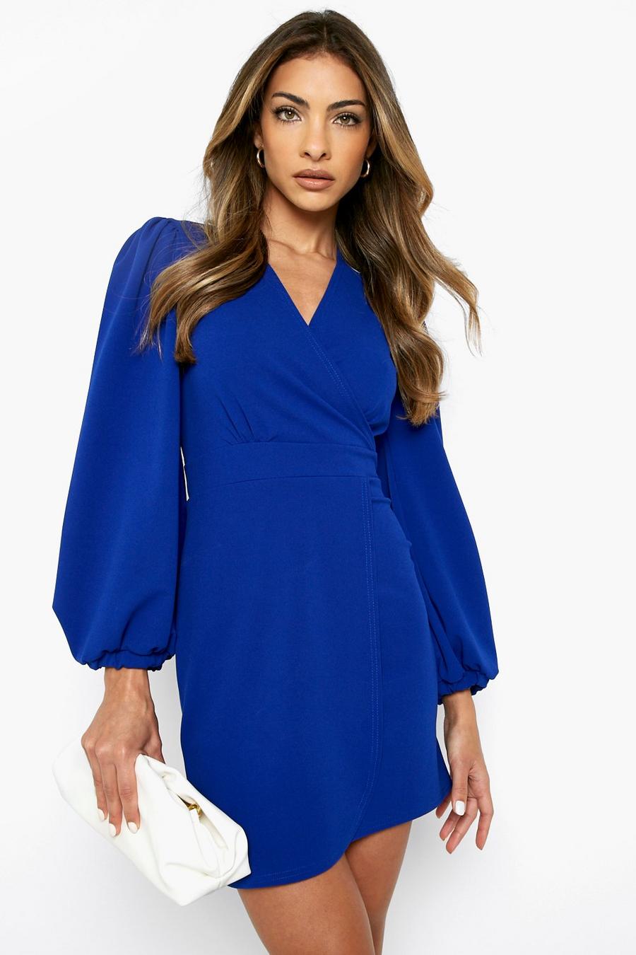 Cobalt Puff Sleeve Wrap Detail Blazer Dress image number 1