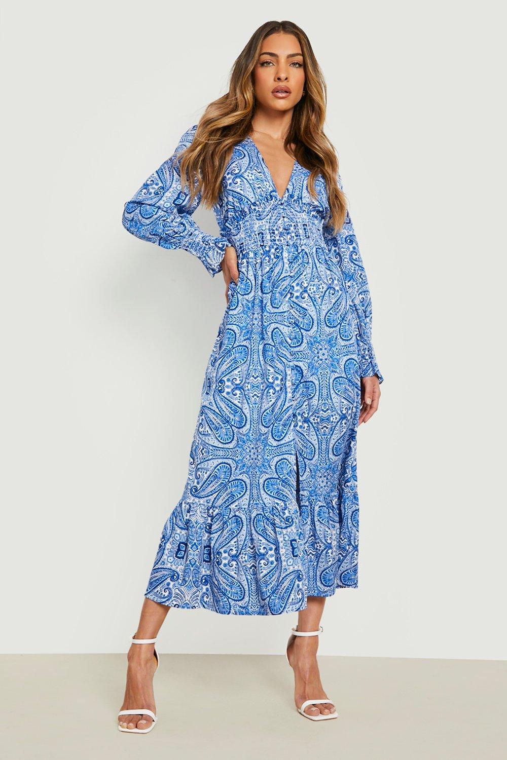 Blue dress boohoo best sale