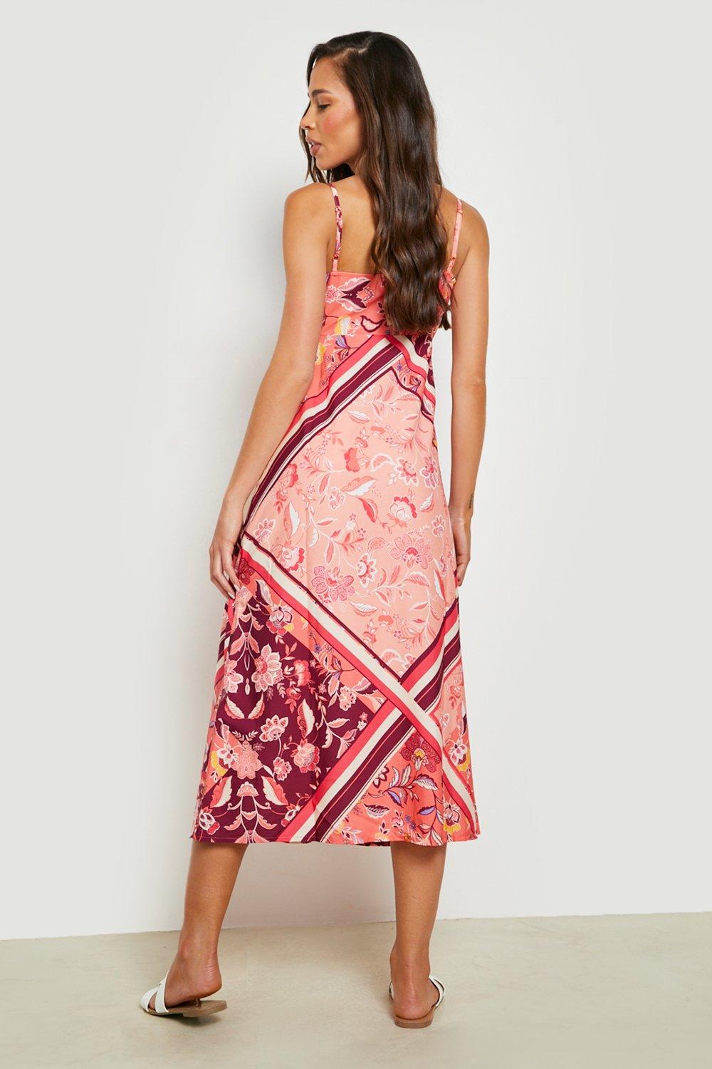 Boohoo scarf print maxi dress sale