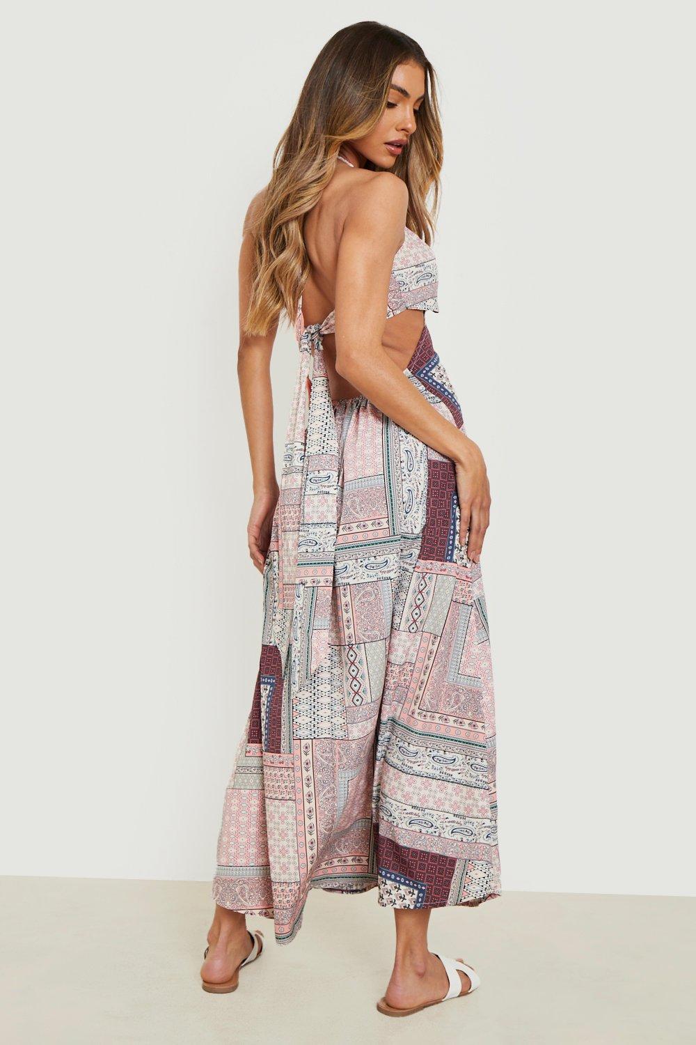 Robe longue a decoupes et imprime foulard