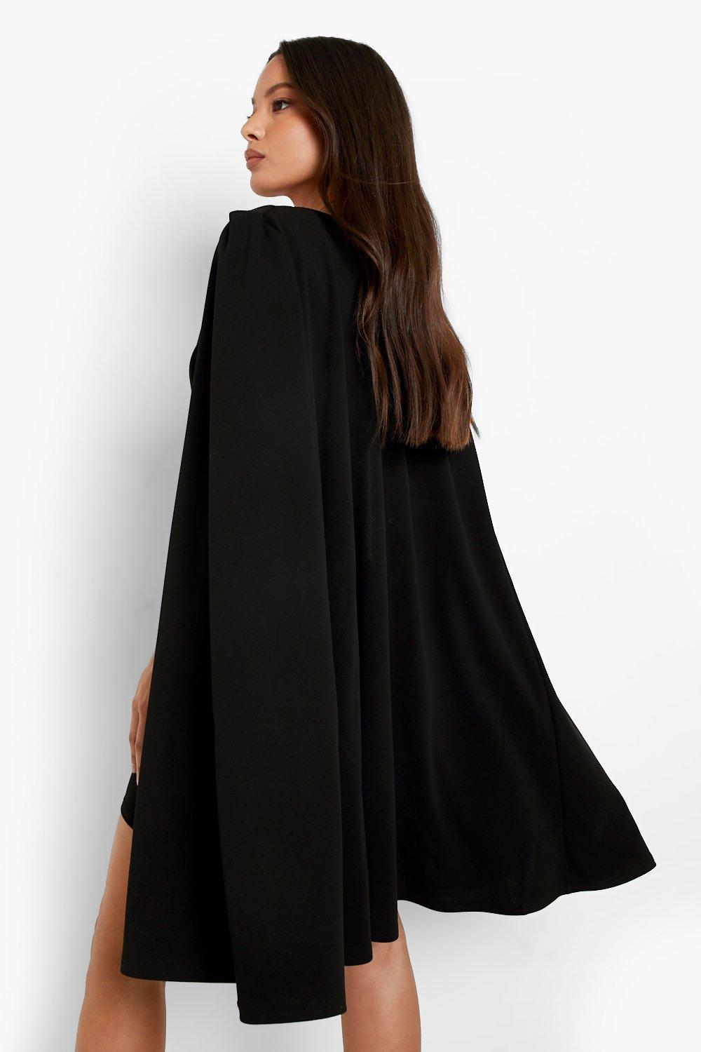 Plunge Cape Detail Belted Blazer Dress boohoo