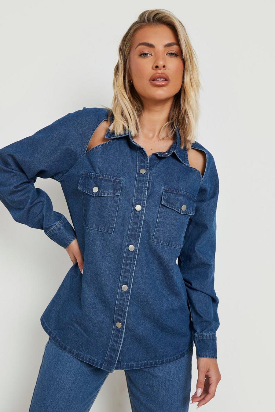 Camicia in denim oversize con cut-out, Mid wash image number 1