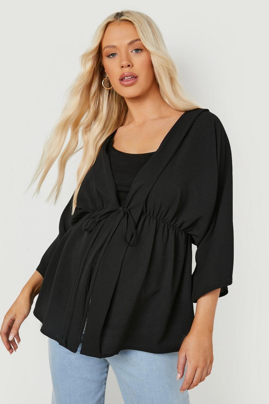 Black Maternity Woven Tie Waist Blouse image number 1