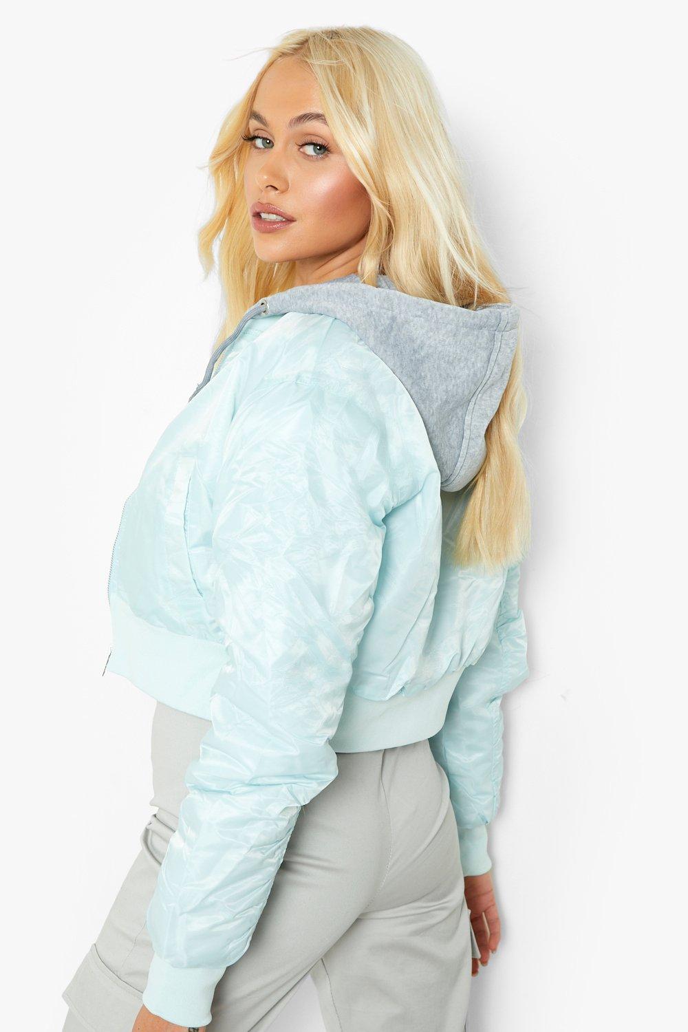 Cropped hooded sales bomber jacket