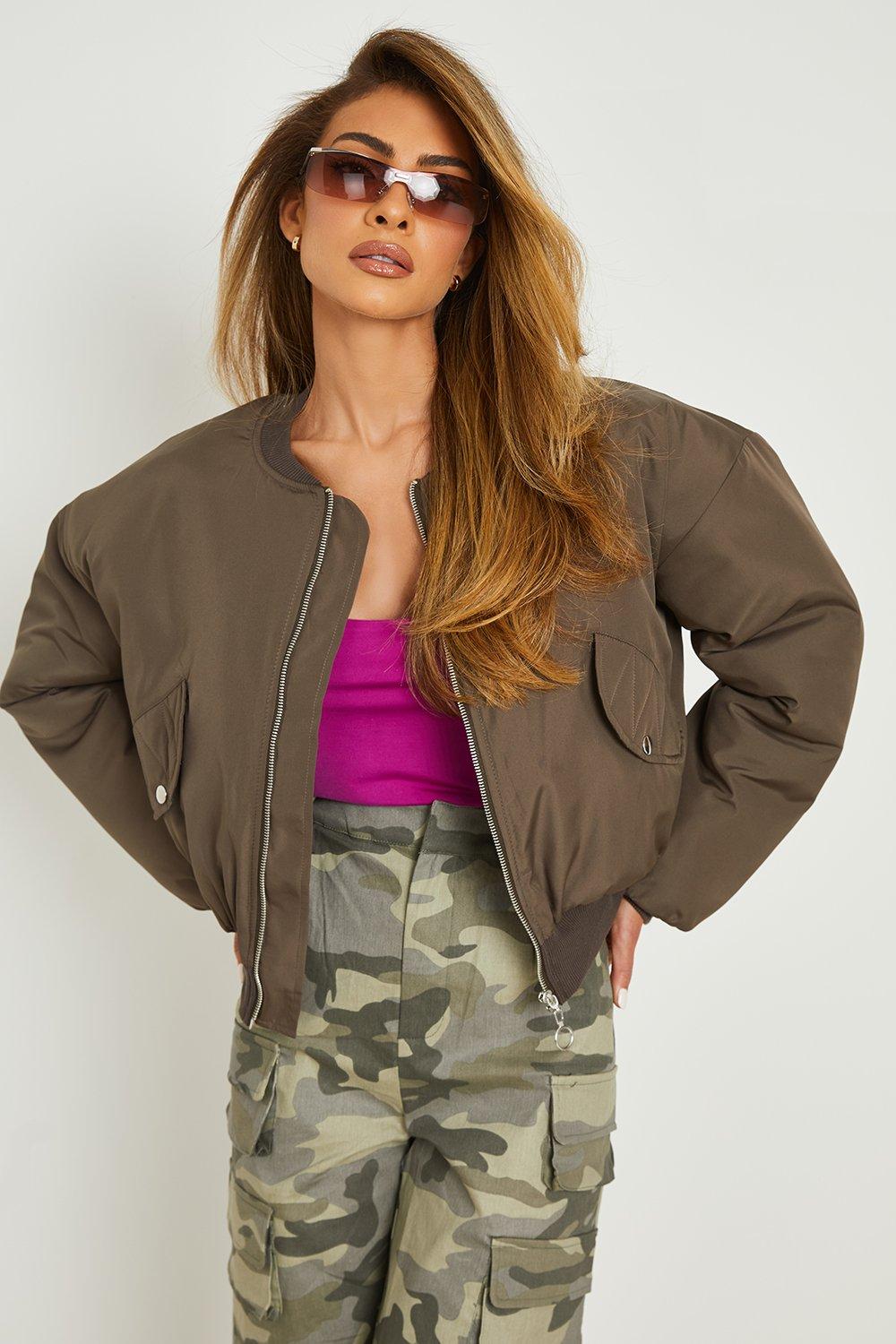 Quilted Pocket Crop Bomber Jacket