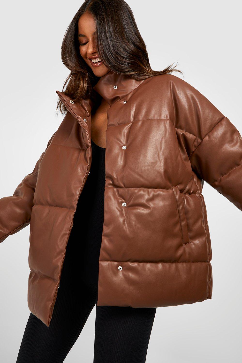 Oversized faux leather down jacket