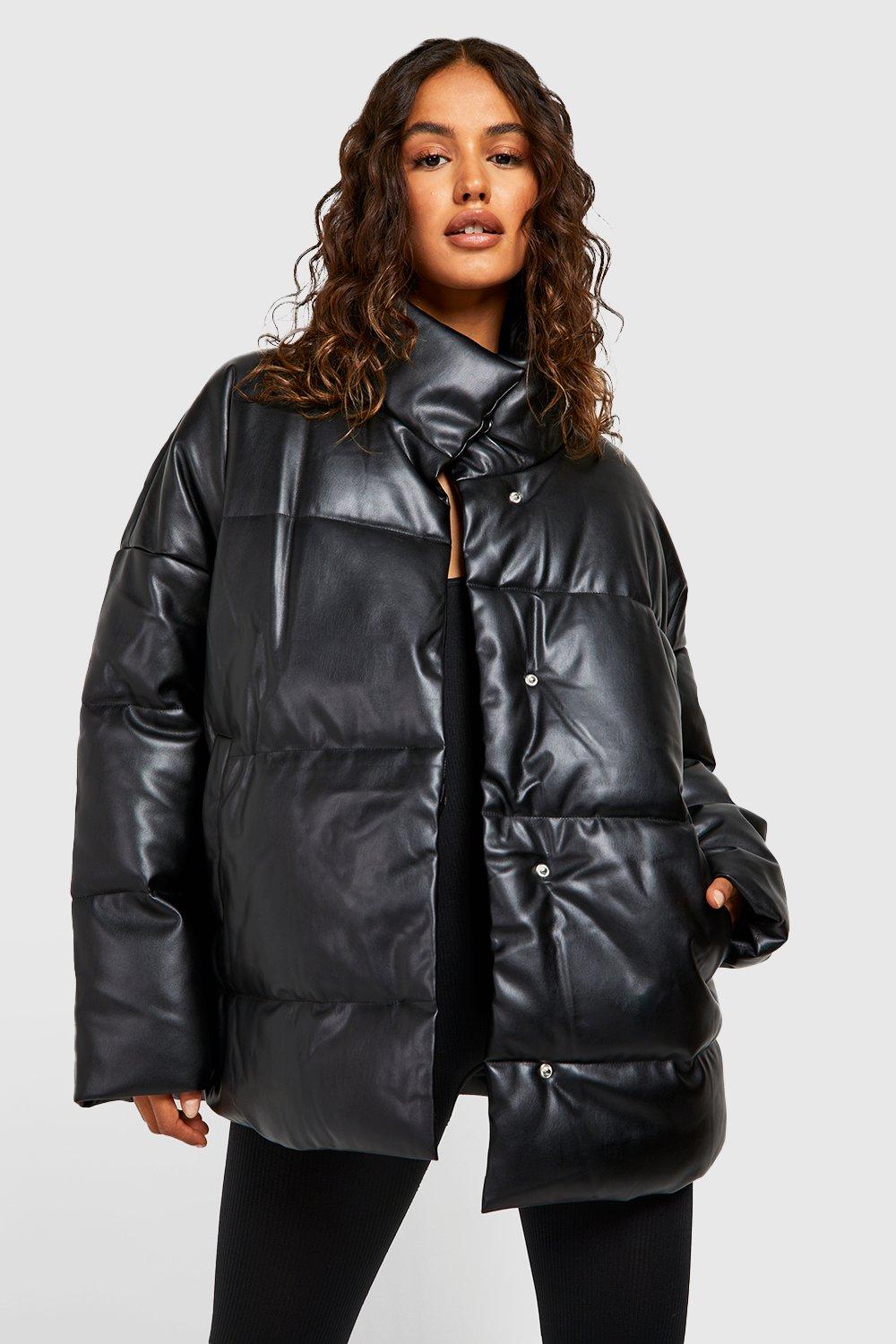 Faux Leather Oversized Puffer Jacket