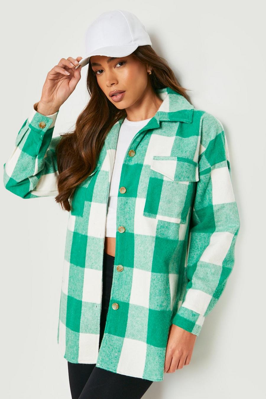 Green Brushed Flannel Shacket image number 1