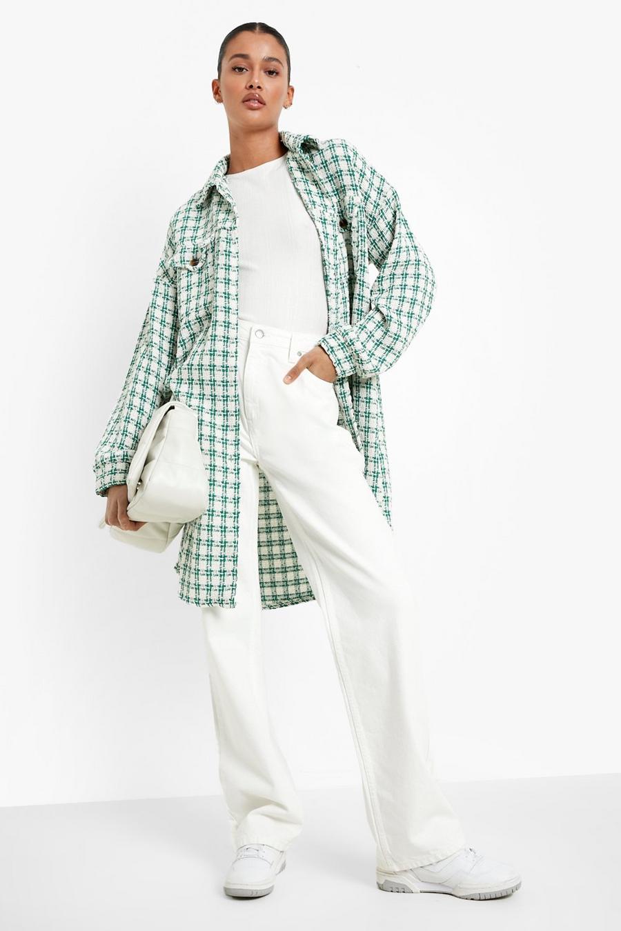 Green Boucle Check Longline Shacket image number 1