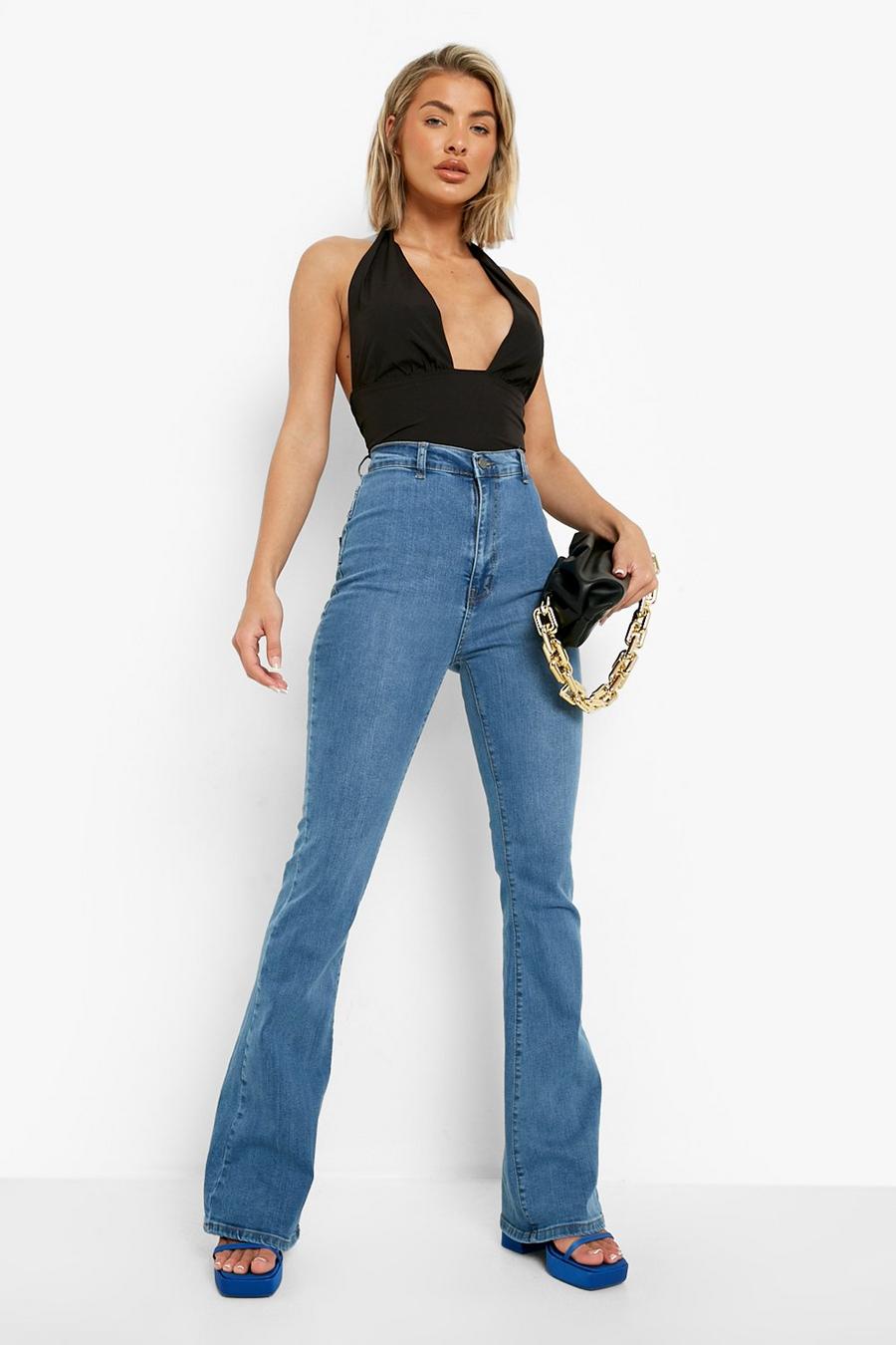 Jeans a zampa Skinny Fit a vita alta modellanti sul retro, Mid wash image number 1