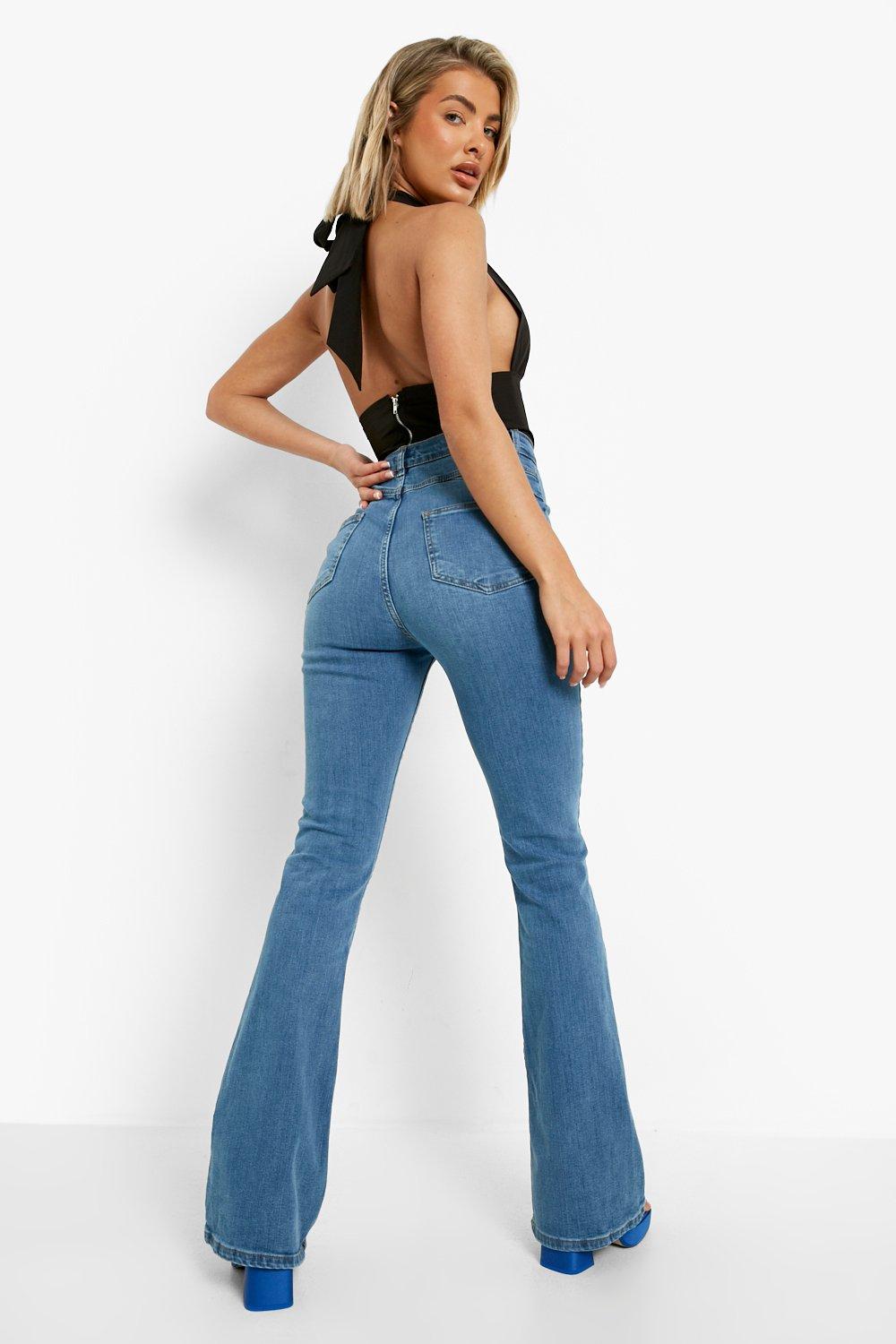Women's Butt Shaper High Rise Skinny Flared Jeans | Boohoo UK