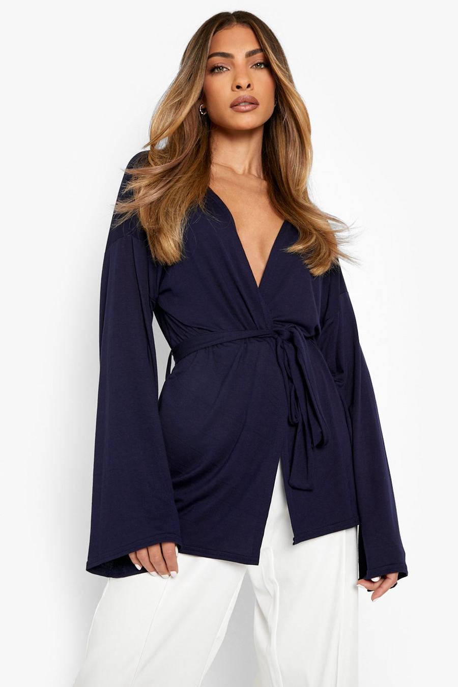 Navy Belted Jersey Kimono image number 1