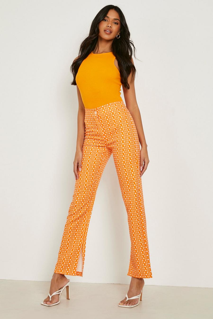 Pantaloni sartoriali con stampa a onde e spacco sul fondo, Orange naranja
