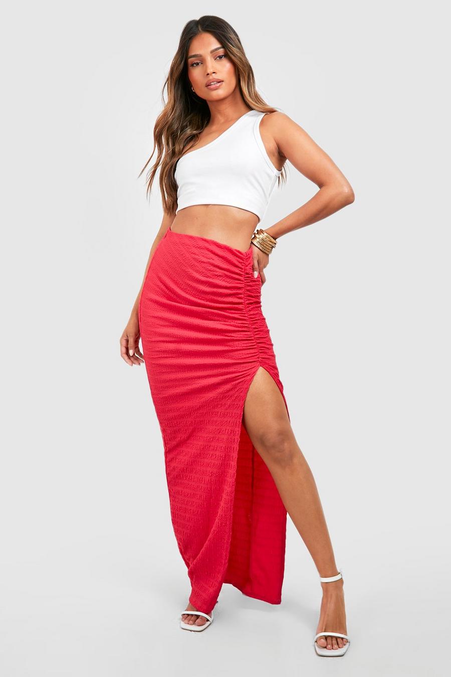 Hot pink Crinkle High Thigh Split Maxi Skirt image number 1