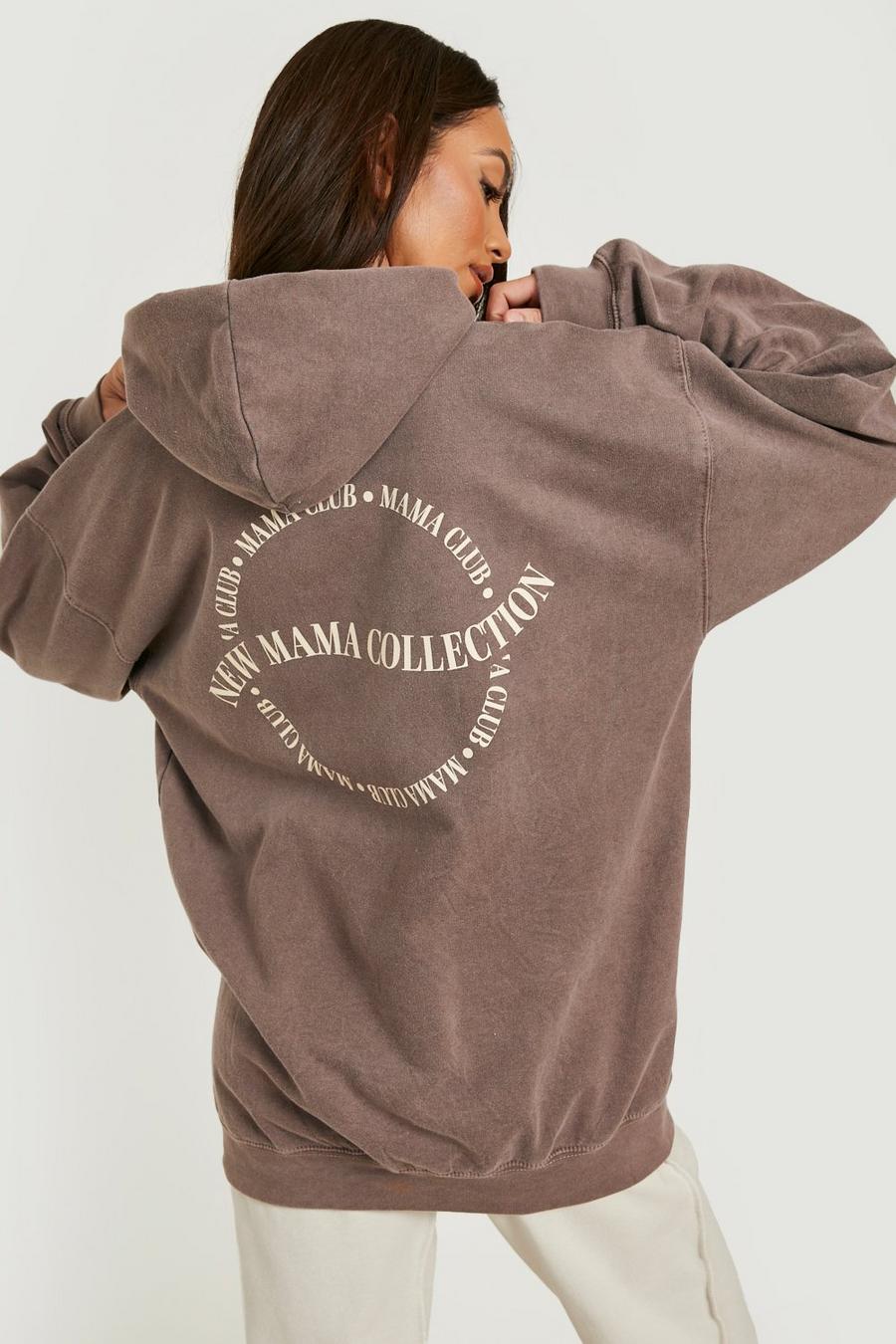 Chocolate brown Maternity Overdyed Slogan Hoodie image number 1