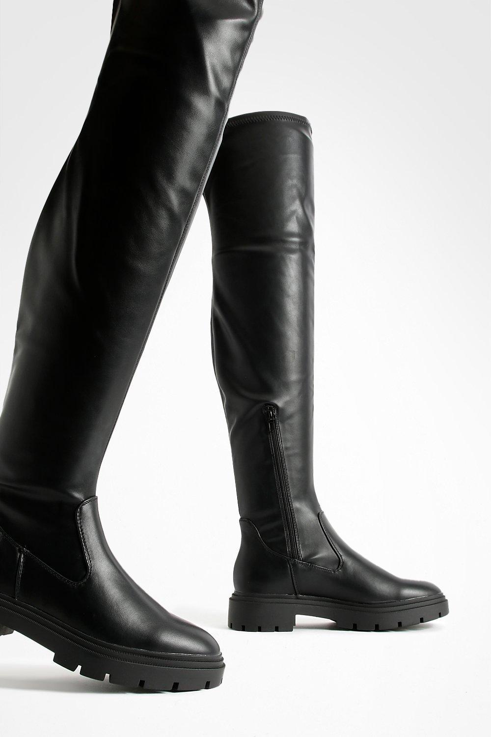 boohoo Chunky Knee High Boots - Black - Size 6