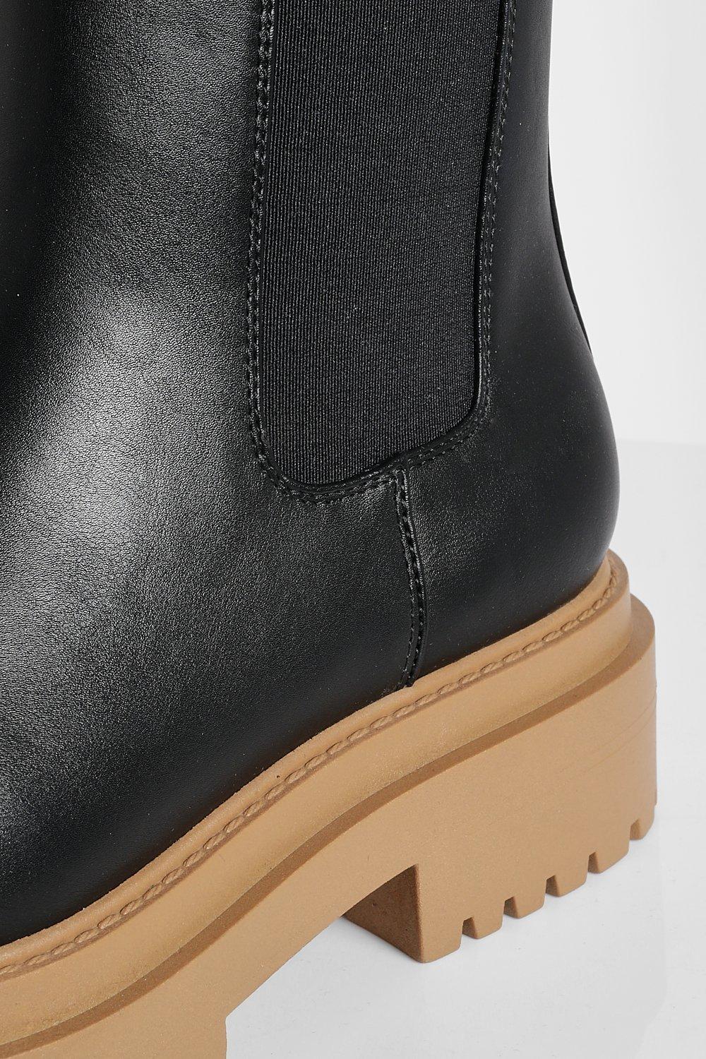 Contrast Sole Chunky Chelsea Boots | boohoo