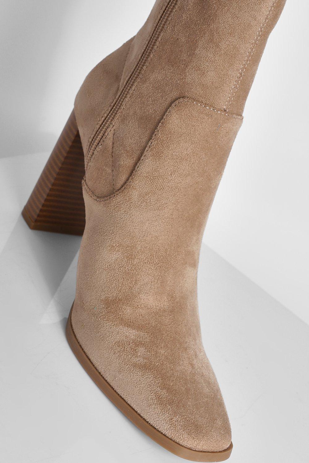 Faux Suede Square Toe Heeled Sock Boots