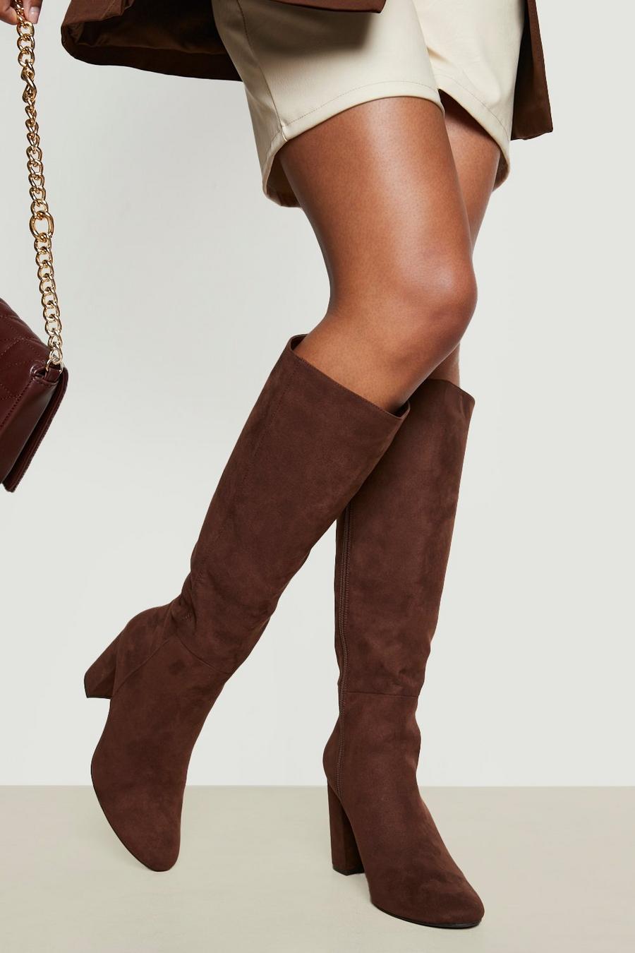 Chocolate brown Knee High Heeled Boots image number 1