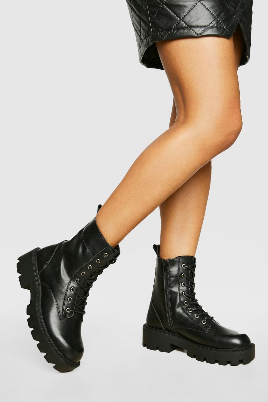 Black Chunky Heeled Combat Boots