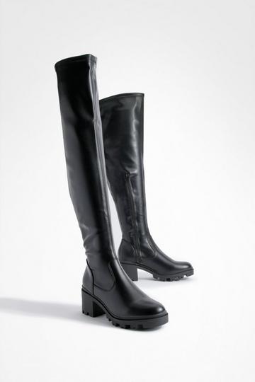 Over The Knee Block Heeled Boots black