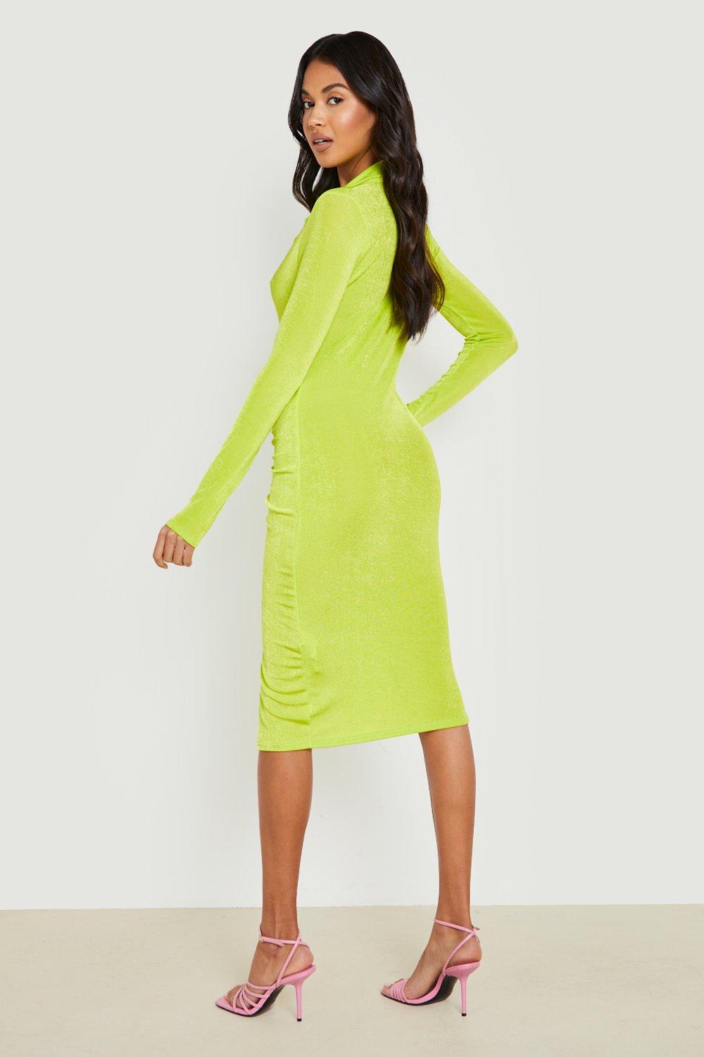 Textured Slinky Ruched Front Midi Shirt Dress